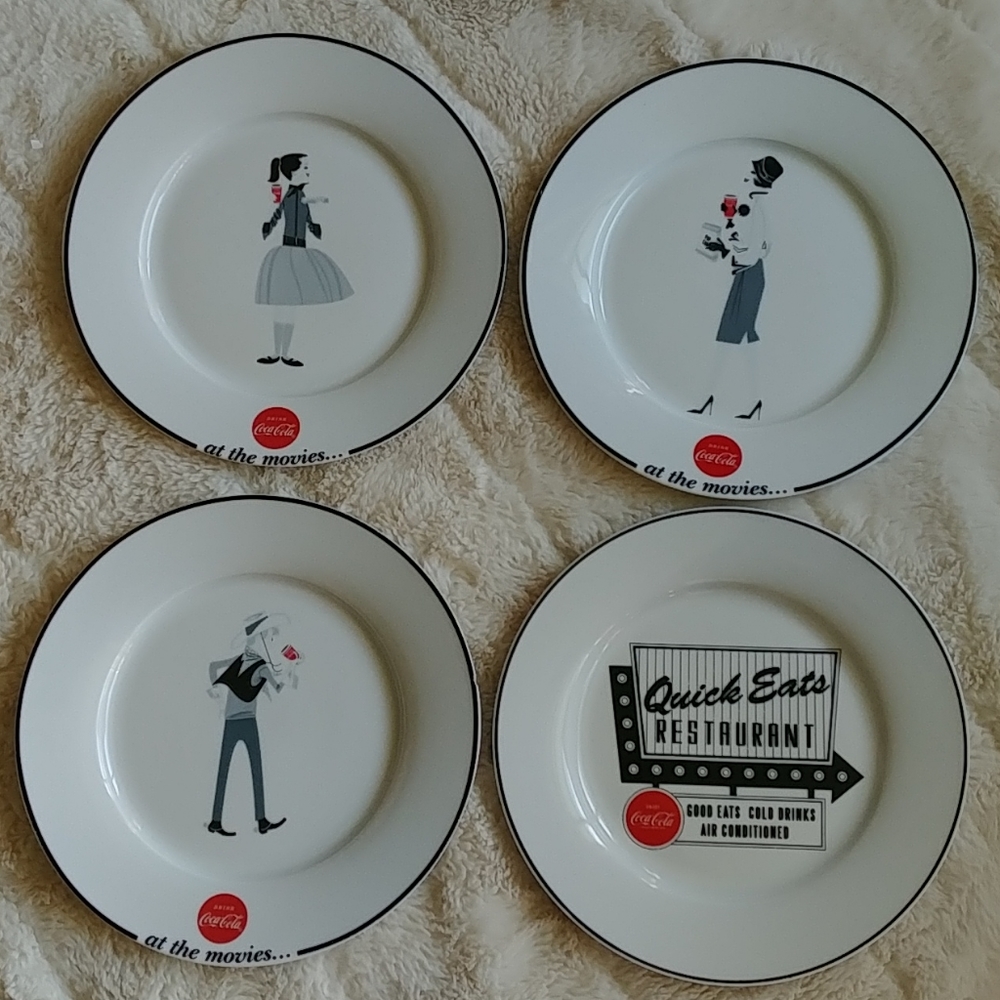 Coca-Cola At The Movies dessert plates 8" set of 4